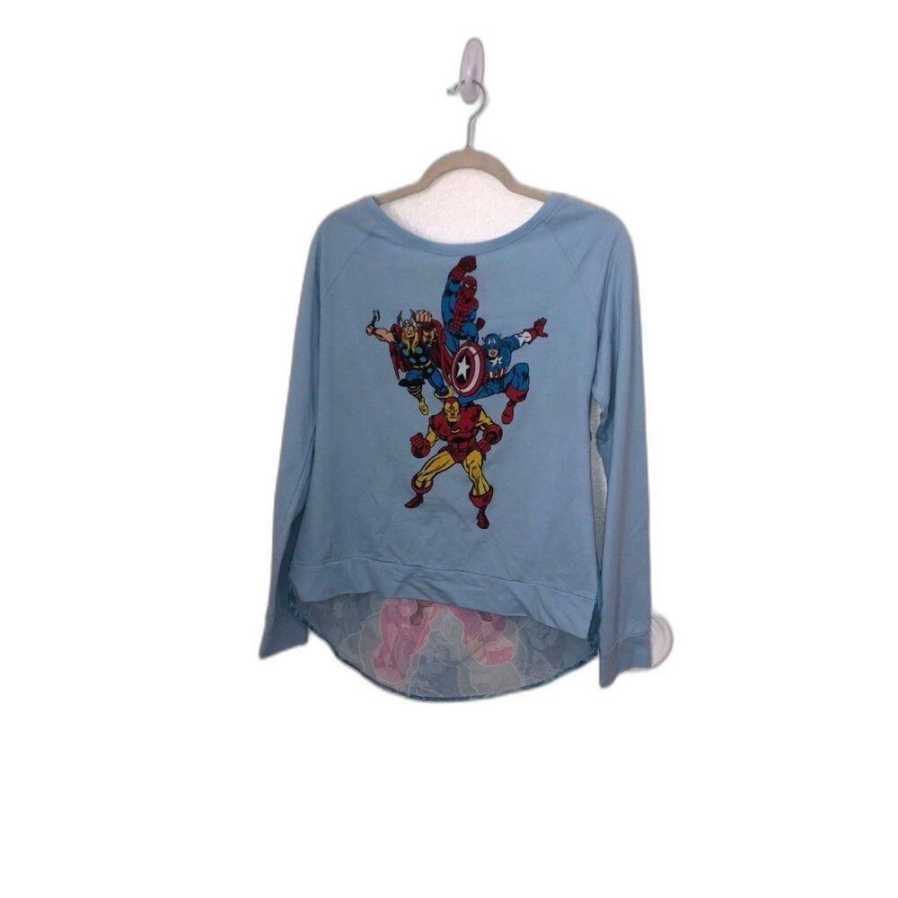 MARVEL comics blue long sleeve hi-low XL